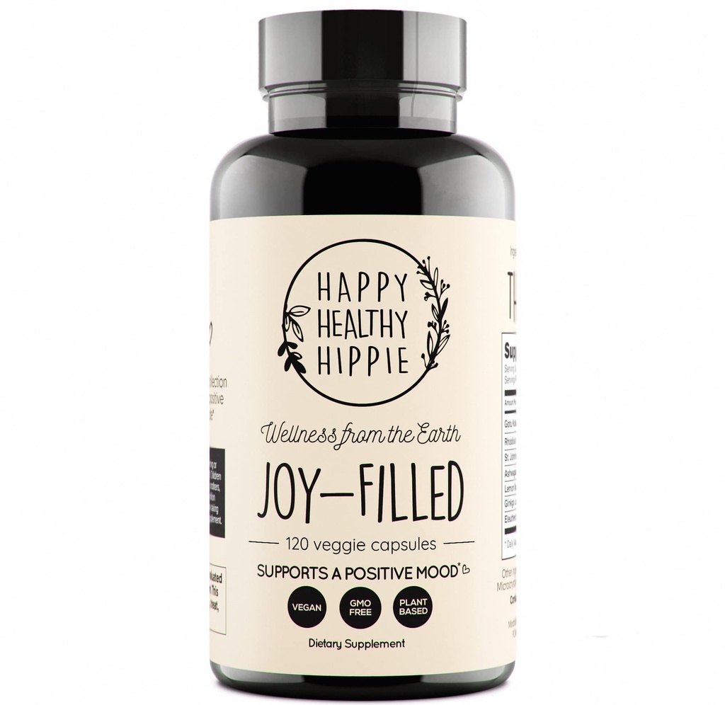 Joy-Filled Mood Support Supplement - 7 Herb Complex + St. Johns Worts (120 Ct) | Stress Relief Supplement with Rhodiola Rosea, Eleuthero | Helps Calm The Mind & Body | 100% Plant-Based Happy Pills