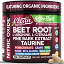 Clean Nutra Organic Beet Root Capsules L Arginine L Citrulline Pine Bark Nitric Oxide Beetroot Powder Arginine Citrulline Supplement Pre Workout Supplements Extract – 120 Vegan Pills