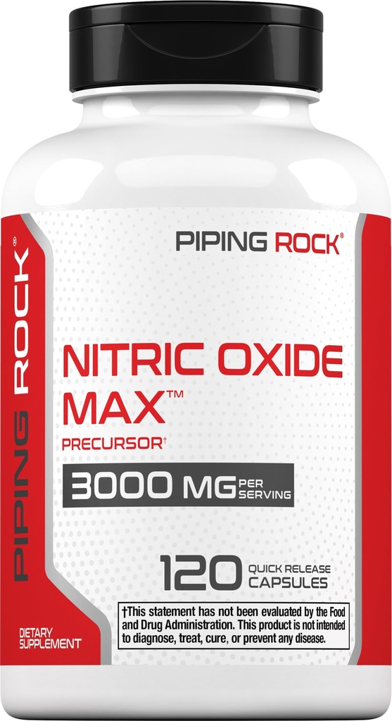 Piping Rock Nitric Oxide Supplement | 3000mg | 120 Capsules | Precursor for Men and Women | Max Blend with L Arginine and L Citrulline | Non-GMO, Gluten Free