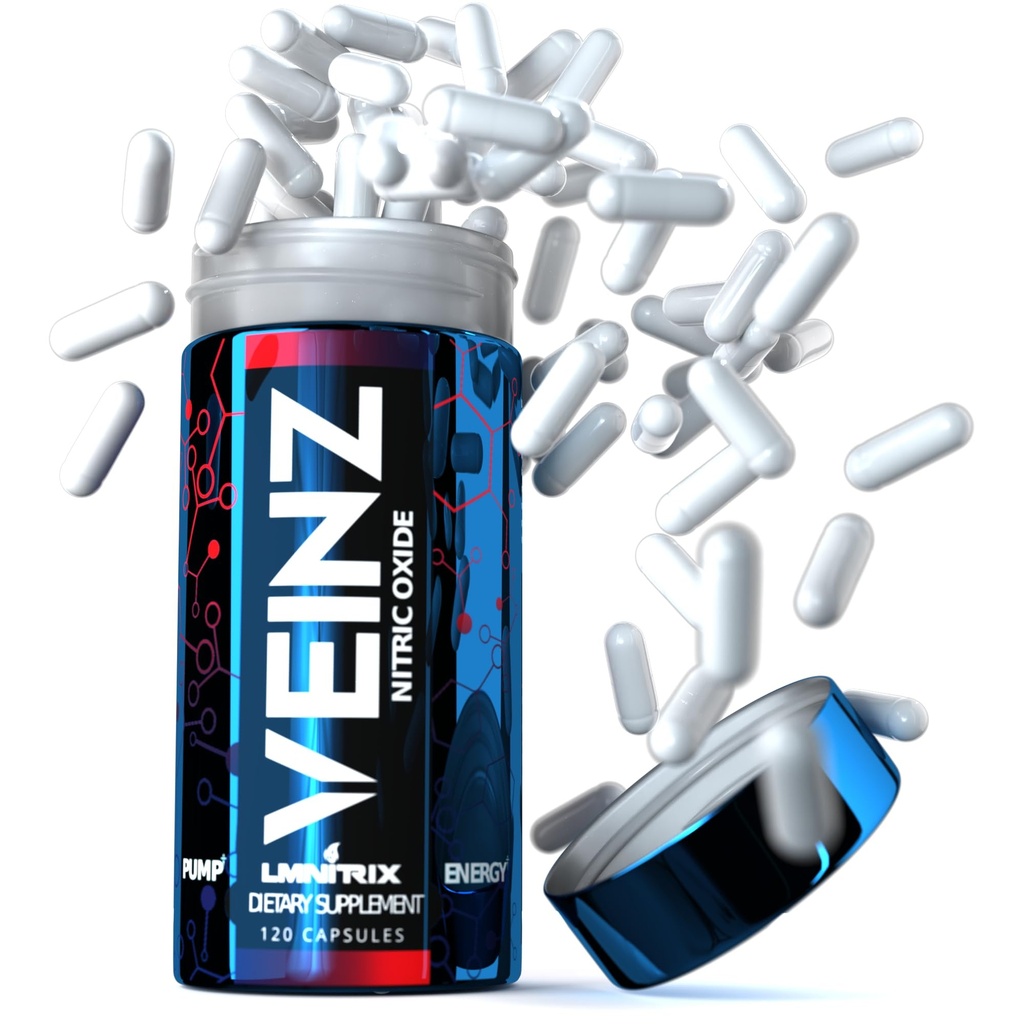 LMNITRIX VEINZ Pills - Best Nitric Oxide Booster for Men & Women - L-Arginine, L-Citrulline and ALA - Top Muscle Mass & Pump Supplement - 120 N.O. Capsules