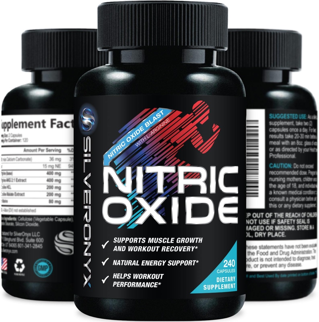 Extra Strength Nitric Oxide Booster - 3X Strength L-Arginine, Citrulline, & Beta Alanine - Premium Nitric Booster Natural Energy, Muscle & Heart Support, Bottled in USA for Men & Women - 240 Capsules