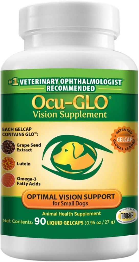 Ocu-GLO Canine Vision Supplemento per cani piccoli 10 lb e Under-90 Liquid Gel Caps