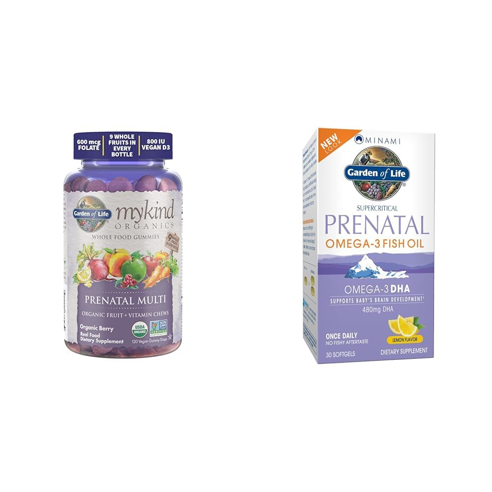 Garden of Life Organic Prenatal Gummies and DHA Omega-3 Fish Oil Supplement Bundle - 30 Day Supply