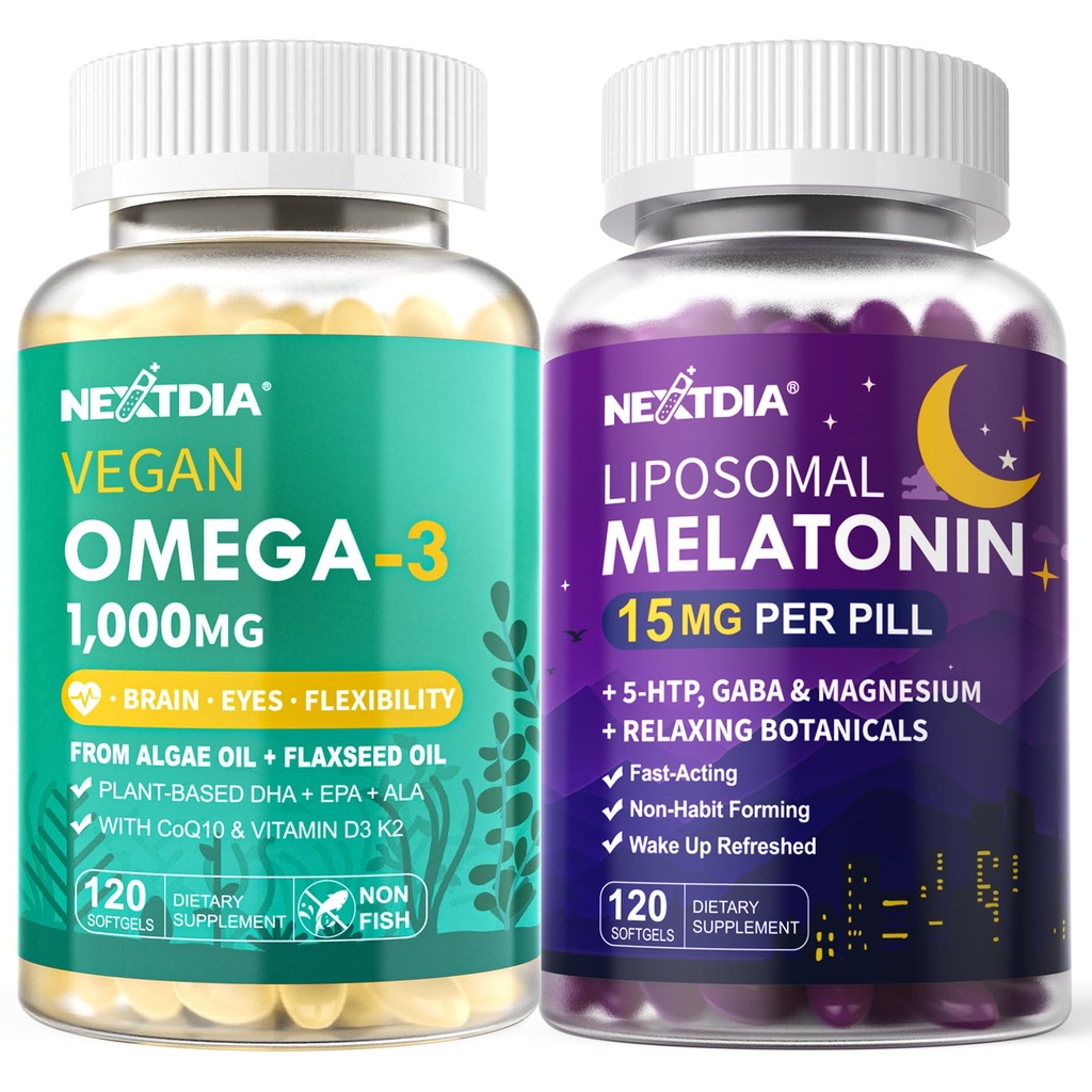 Vegan Algae Omega 3 Supplement + Liposomal Melatonin Sleep Pills