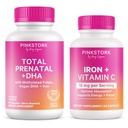 Pink Stork Prenatal + Iron Bundle - Total Prenatal with DHA, Iron Supplement, Prenatal Vitamin for Women