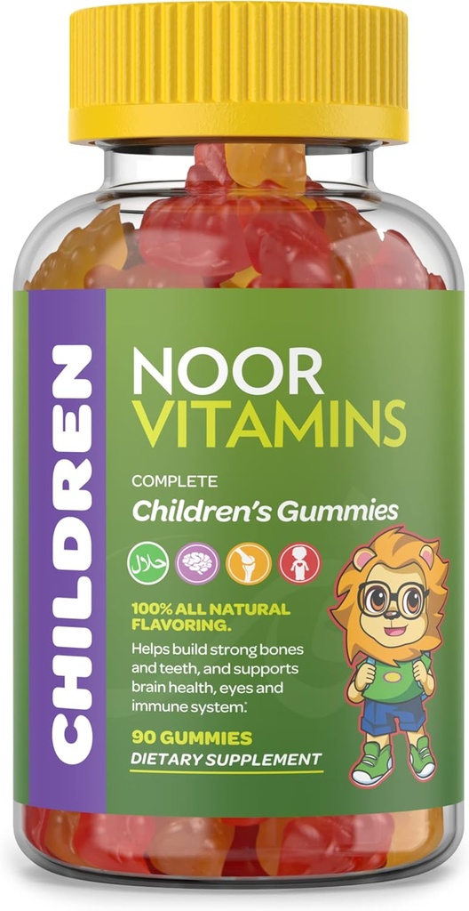 Halal Vitamins,Kids Vitamins,Kids Multivitaminies Noor Vitamins:儿童维生素C,D3和锌豁免,B6 B12能源. 非GMO、Halal Gummys -- -- 90名儿童用Gummy维生素