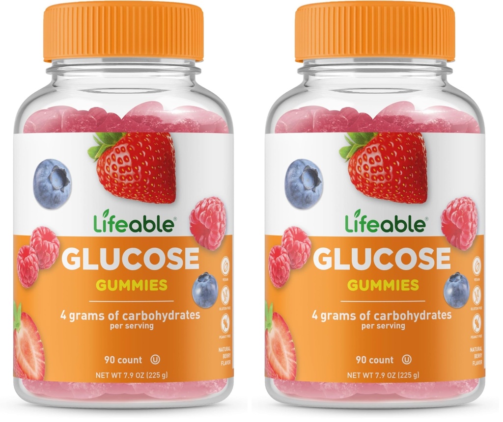 Lifeable Glucose Gummies - Great Tasting Natural Flavor Gummy - Gluten Free GMO-Free Chewable - for Adults and Kids - 90 Gummies (Pack of 2)