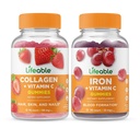 Lifeable Collagen & Vitamin C + Iron with Vitamin C, Gummies Bundle - Great Tasting, Vitamin Supplement, Gluten Free, GMO Free, Chewable Gummy