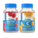 Lifeable Sugar Free Biotin + Vitamin C, Gummies Bundle - Great Tasting, Vitamin Supplement, Gluten Free, GMO Free, Chewable Gummy