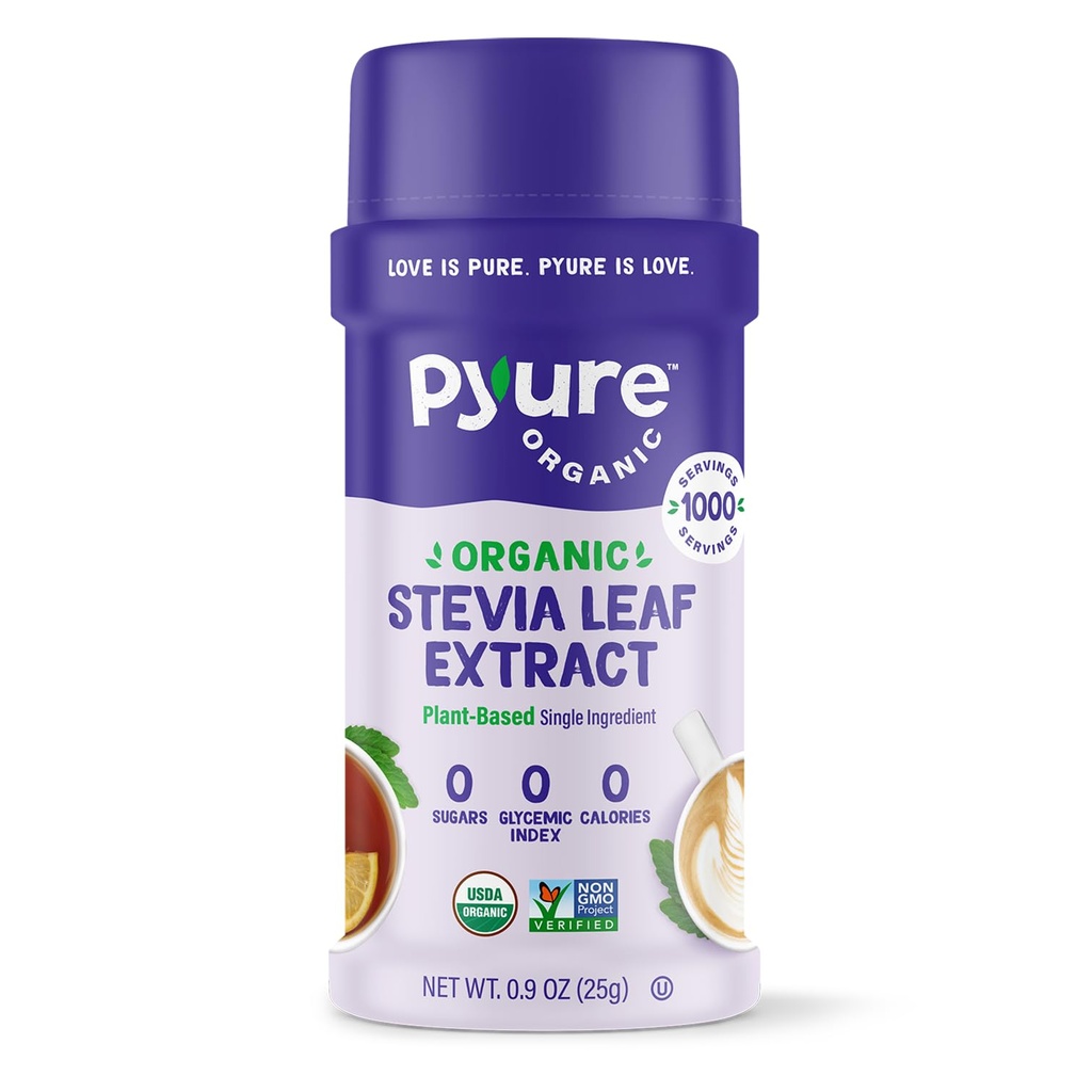 Pyure Organic Stevia Extract Powder, 100% Pure Stevia Leaf Extract, No Fillers, Sugar-Free, Keto, Paleo, Diabetic Friendly, Zero Calorie, 300x Sweeter Than Sugar, 1,000 Servings, USDA Organic