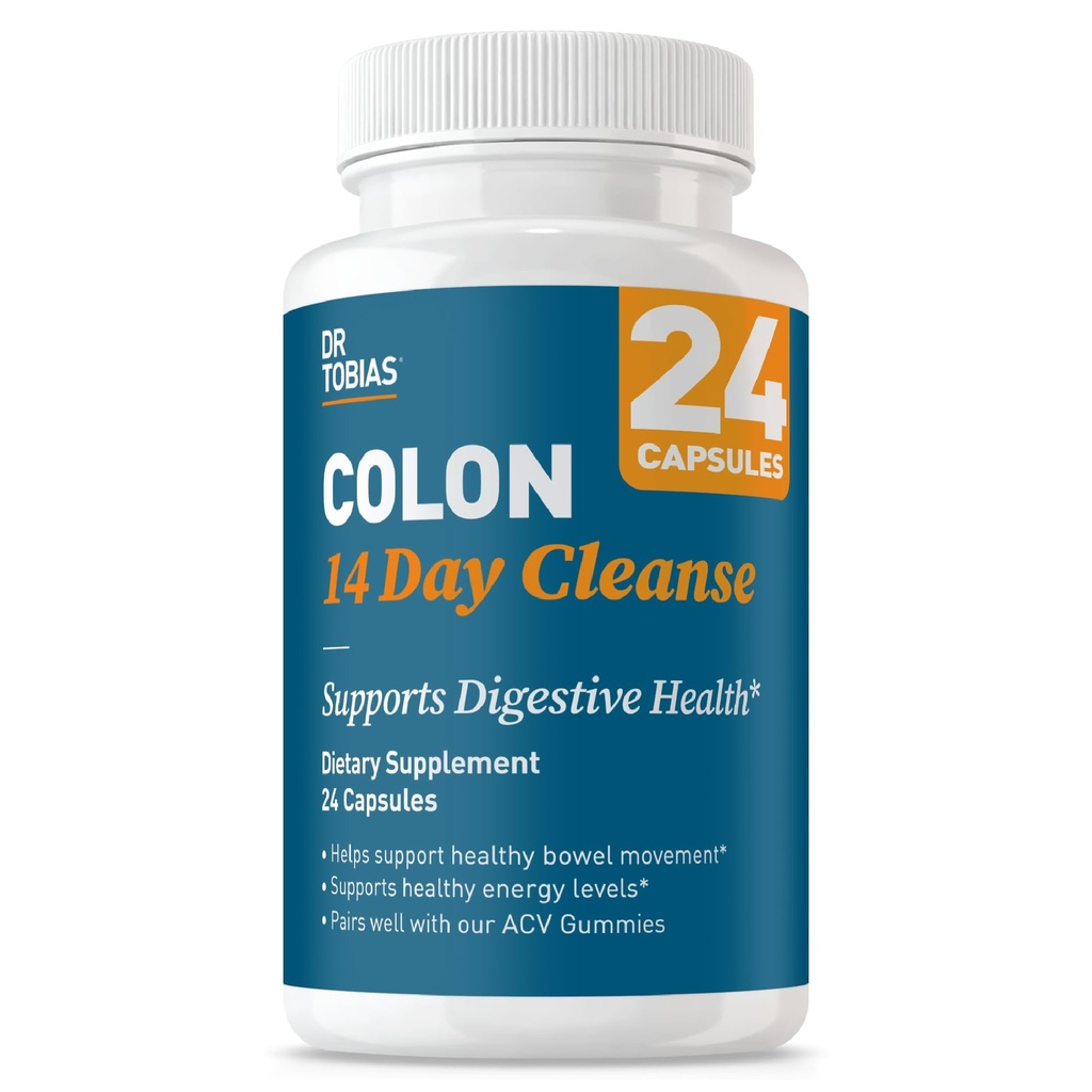 Dr. Tobias Colon Cleanse - Constipation Relief & Gut Health Support for Women & Men | 14 Day Colon Cleanser for a Gentle Colon Detox & Gut Flush 24 Capsules (1–2 Daily)