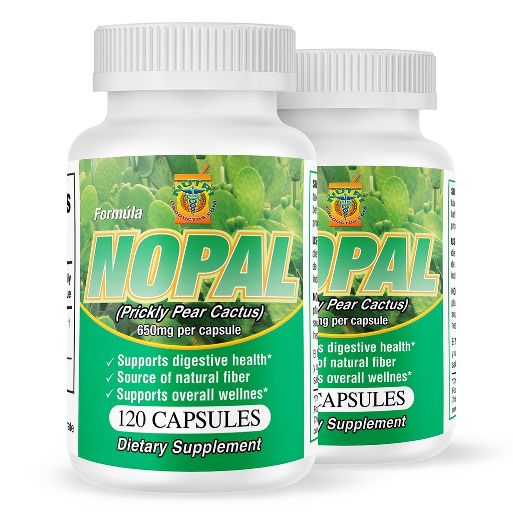 Nopal Capsules – Set of 2 Bottles, 240 Capsules | Pure & Authentic | Digestive, Cholesterol and Metabolic Support (Cápsulas de Nopal) Prickly Pear. High Potency 650mg per capsule.