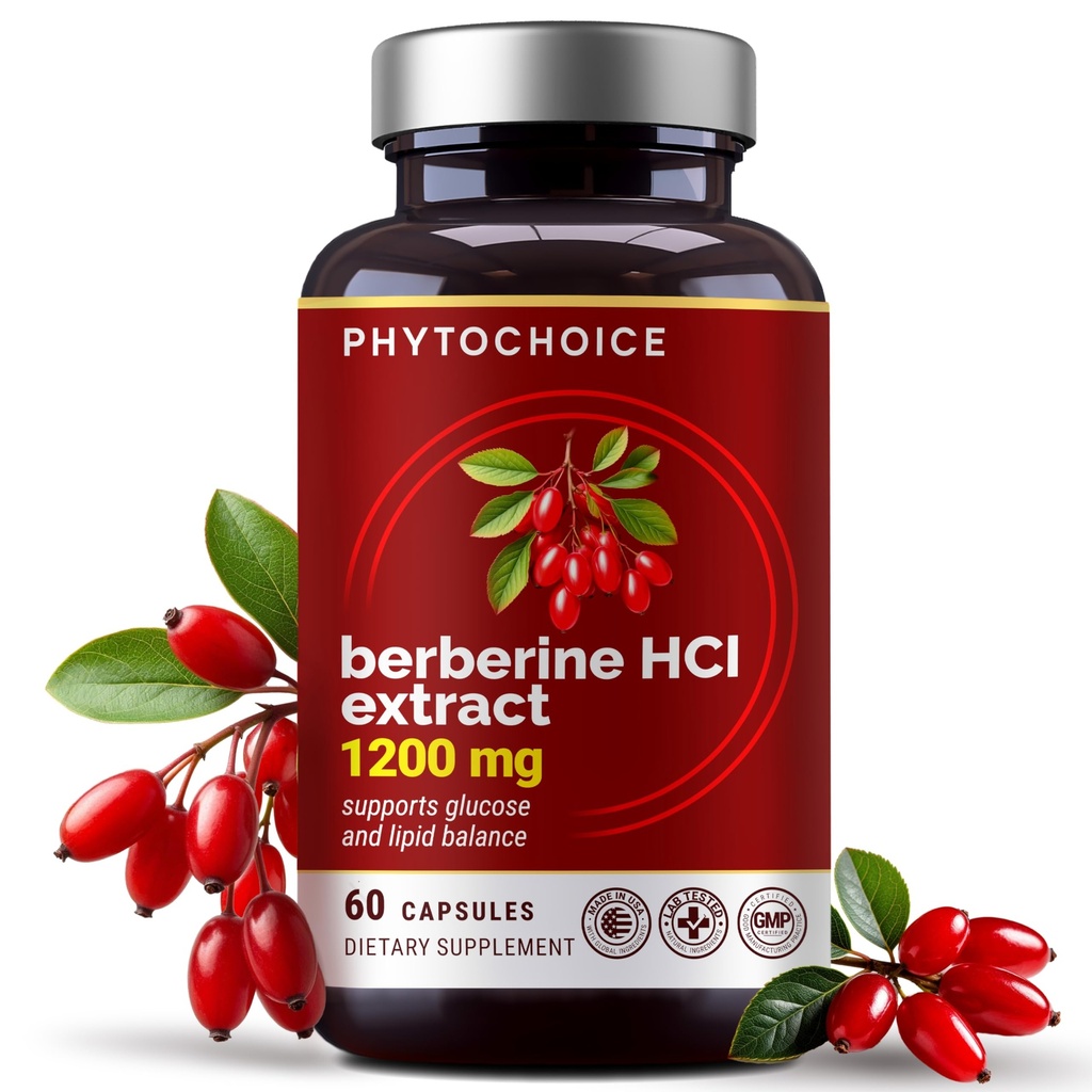 Pure Berberine HCl 1200mg – High Absorption Berberine Supplement for Metabolic Health, Advanced Glucose Metabolism Support, Digestive & Gut Balance, Cellular Energy, Vegan, Non-GMO, Made in USA