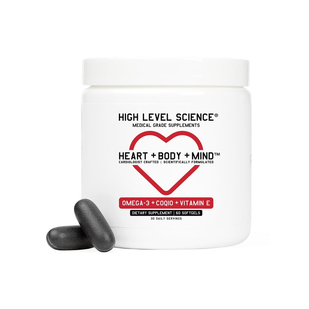 High Level Science CoQ10, Omega-3, Vitamin E - Cardiologist Formulated for Heart + Body + Mind Health with DHA/EPA, Antioxidant for Energy, Superior Bioavailable Fish Oil - Gluten Free (3)