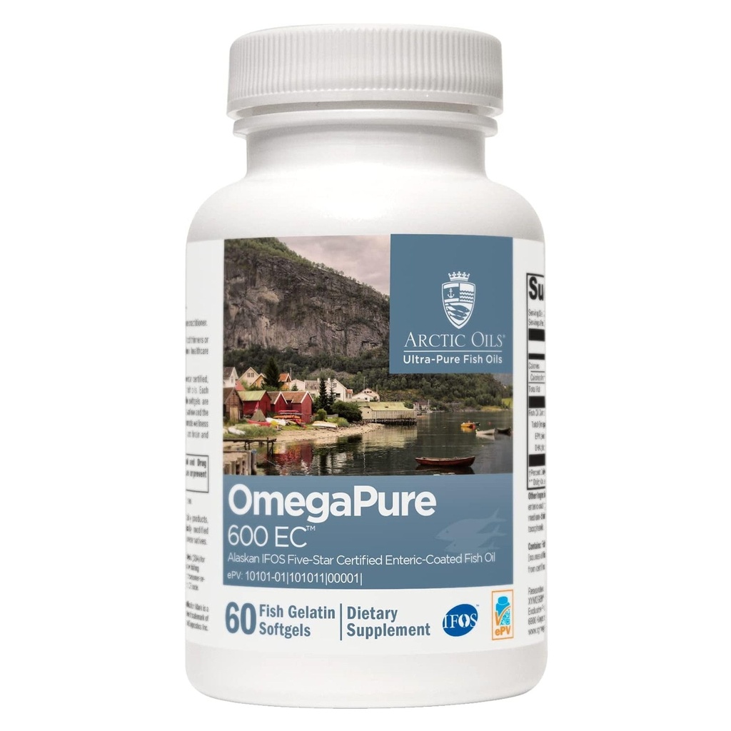 XYMOGEN OmegaPure 600 EC - Cardiovascular & Brain Support - IFOS Five-Star Certified Fish Oil - DHA EPA Omega-3 Supplement - Enteric Coated Softgels - 60 Softgel Tablets