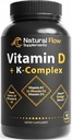 Natural Flow Vitamin D3 with K2 Complex — 5,000 IU D3 + Full K-Complex (K1, MK-4, MK-7) + FOS — Bone, Heart & Immune Support — Vegetarian, USA Made, 60 Capsules