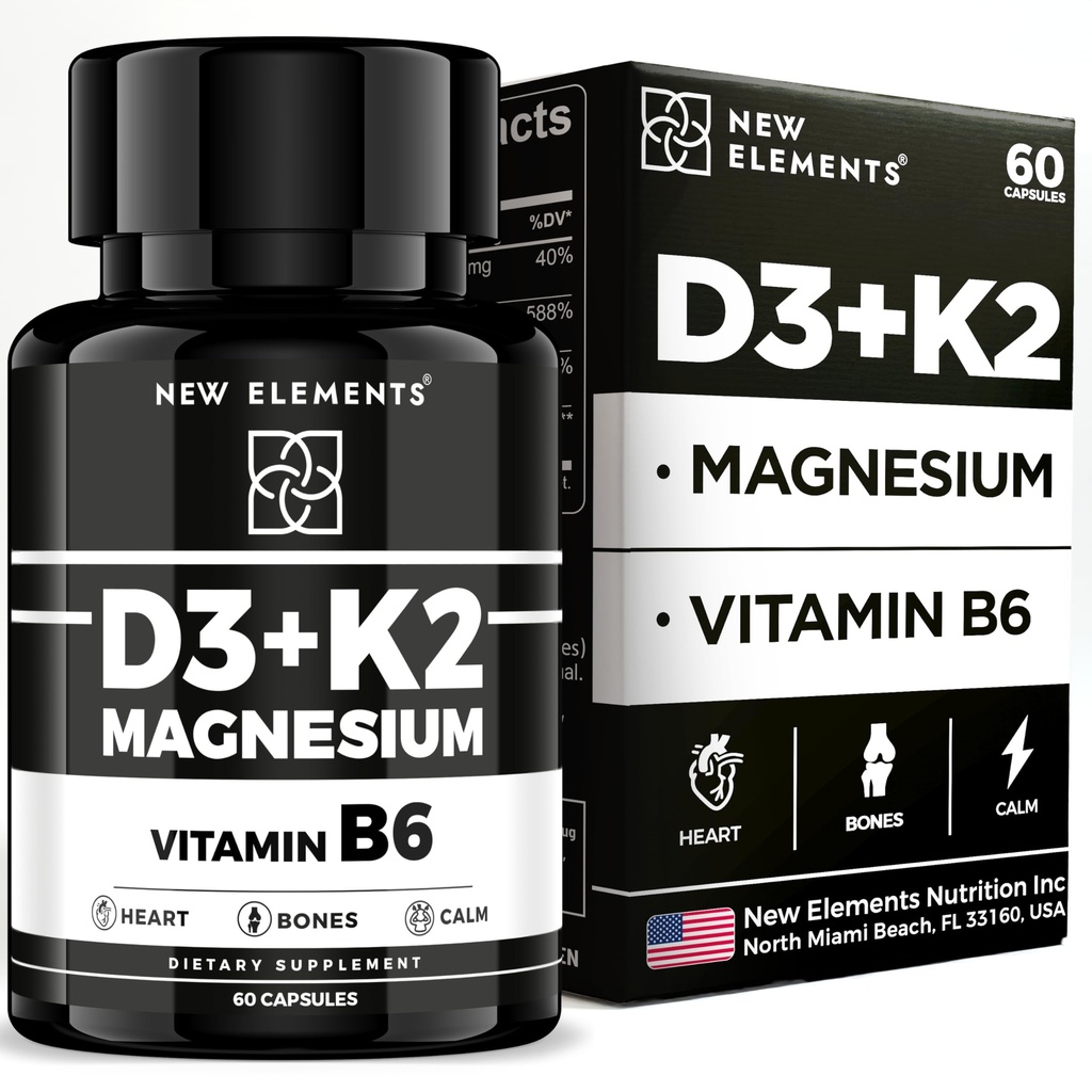 Vitamin D3 K2 with Magnesium Glycinate with Vitamin B6 for Enhanced Absorption | Magnesium 1500mg | D3 10,000 IU | K2 (MK7) 200mcg | Vitamin B6 10mg | Immunity | Heart & Nerve Support | Vegan, Non-GMO