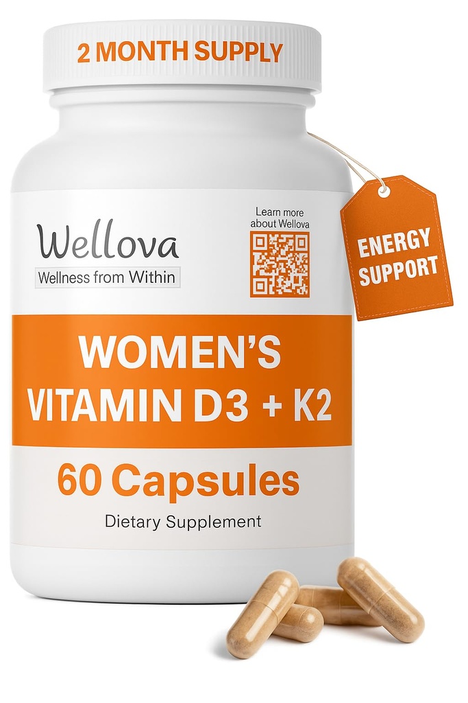 Women's D3 + K2 | Promotes Energy & Mood Support | Supports Bone & Heart Health | Provides Immune Support | Superior Pure Organic Absorption | 60 Capsules