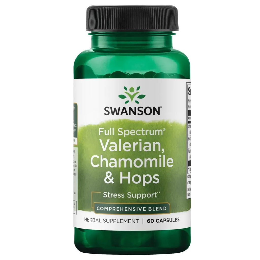 Swanson Valerian Chamomile and Hops Herbal Supplement, 60 Capsules | Full Spectrum Herbal Supplement Promoting Relaxation and Comfort for Mind and Body Wellness with Three Time-Honored Herbs
