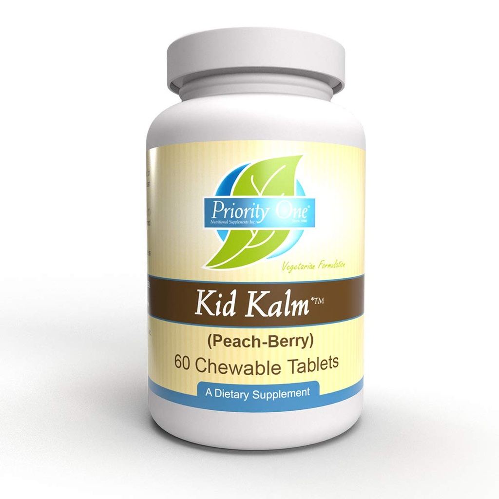 Priority One Vitamins Kid Kalm (Kinder Calm) Peach-Berry Flavor 60 Chewable Tablets - Promoting a Calm Relaxed State of Mind.* Great for Those Unable to Swallow Capsules or Tablets!