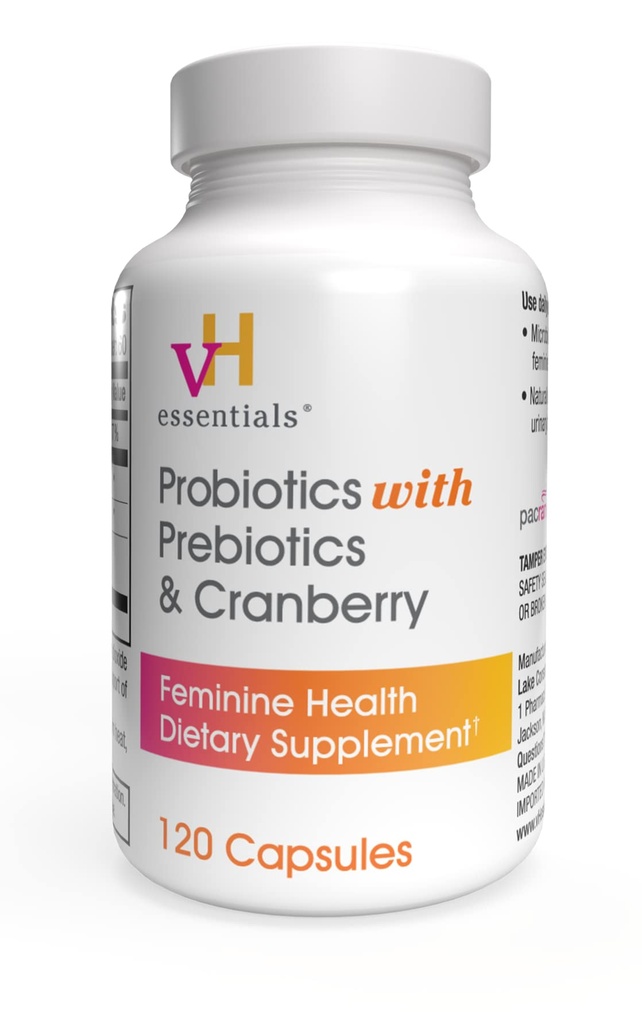 vH Essentials Probiotics for Women with Prebiotics, Cranberry & Vitamin C - 120 Capsules (60 Day Supply) -Probiotics Support Gut Balance, Health & Urinary Tract Health for Women