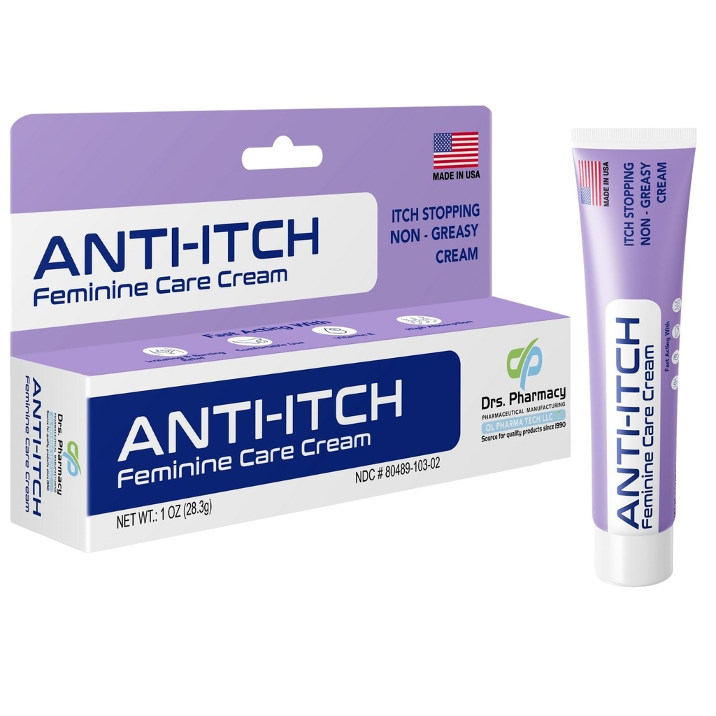 Anti-Itch Feminine Care Cream, External Vaginal Relief, Soothing Formula, Cream, 1 oz, Fast-Absorbing, Non-Greasy, Made in USA