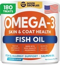 Omega 3 Fish Oil for Dogs (180 Ct) - Skin ' Coat Chews - Dry ' Itchy Skin Relief + Allergy Support - Shiny Coats - EPADHA Fatty Acids - Natural Salmon Oil Chews Promotes Heart, Hip ' Joint Support