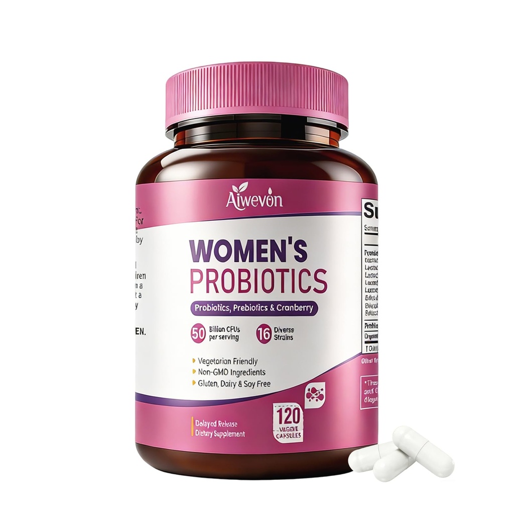 Women Probiotics 50 Billion CFU: Probiotics for Women with Prebiotics & Cranberry, 16 Strain Probiotic Supplement for Digestive Gut Health, Vaginal & Urinary Tract Support Vegan Probiotic 120 Capsules