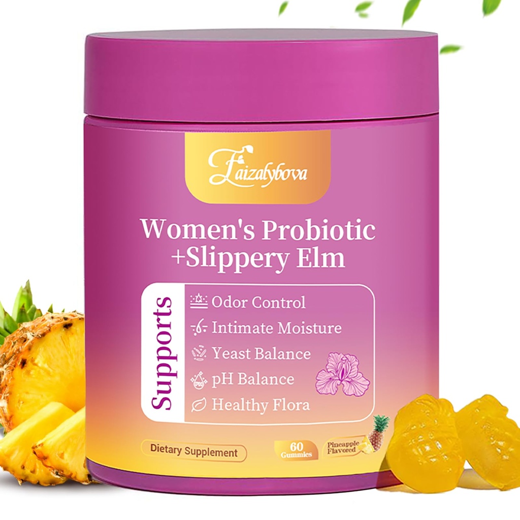 Her Juicy Feminine Probiotics Gummies with Slippery Elm, Tropical Pineapple Flavor | Supports ph Balance for Women, Digestive & Immune Health | 60 Gummies (1 Pack)