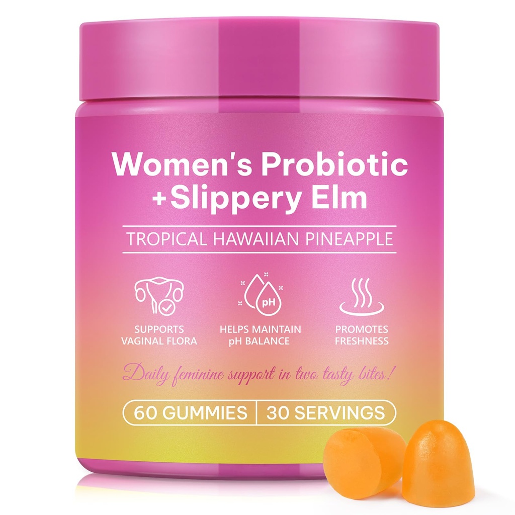 Daiasns Feminine Probiotics Gummies - Probiotic Pineapple Gummies for Women, with Slippery Elm, Support ph Balance, Lactobacillus for Bladder and Vaginal Wellness, 60 Count