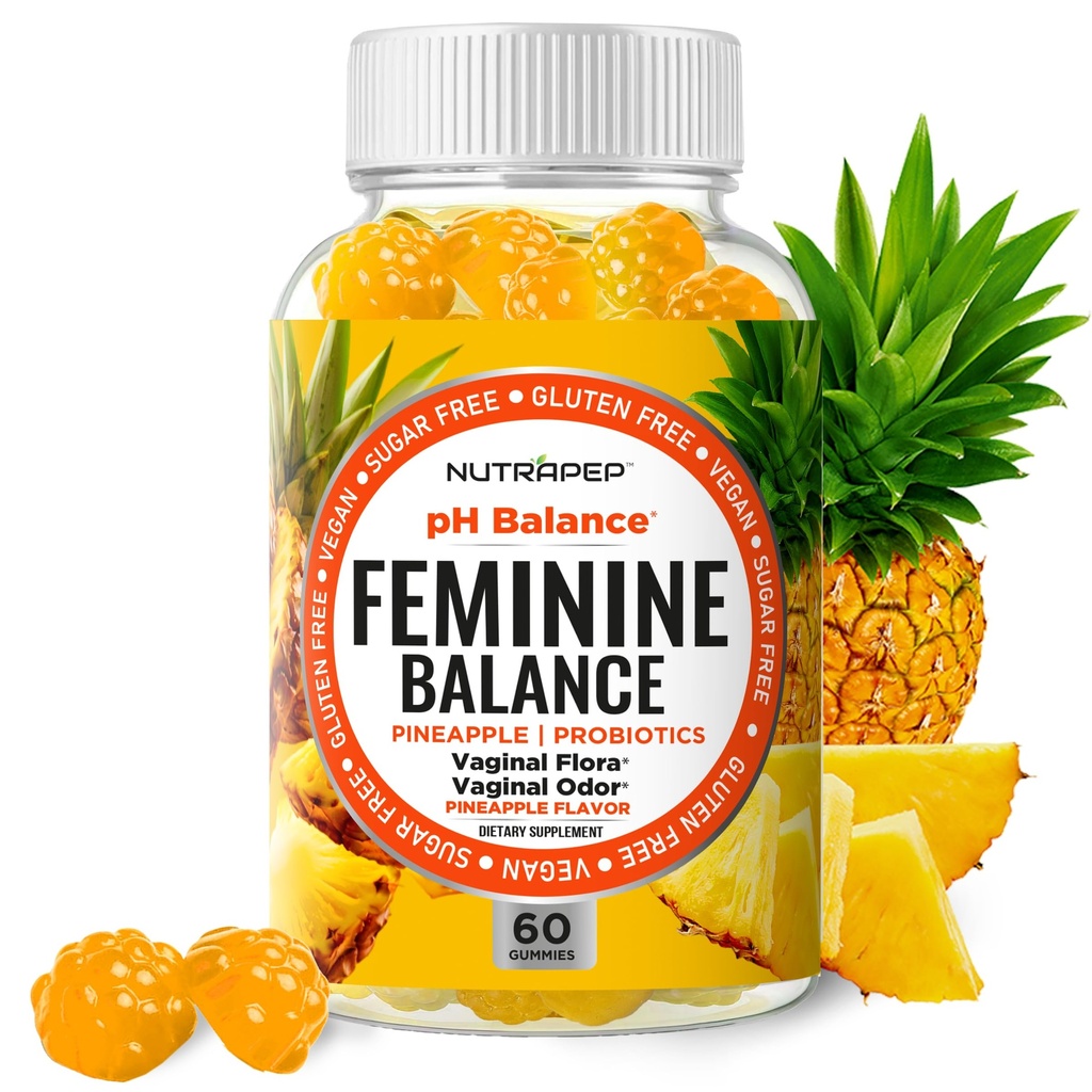 NutraPep Feminine Balance Probiotics Gummies for Women - Vaginal Health & Women's pH Balance Natural Gummy Supplement with Cranberry Pineapple Powder - Sugar Free Gluten Free Vegan