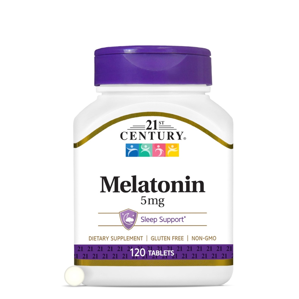 21st Century Melatonin 5mg Tablets, 120 Count, Sleep Aid for Adults, Promotes Relaxation & Restful Sleep, Non-Habit Forming, Gluten-Free, Non-GMO