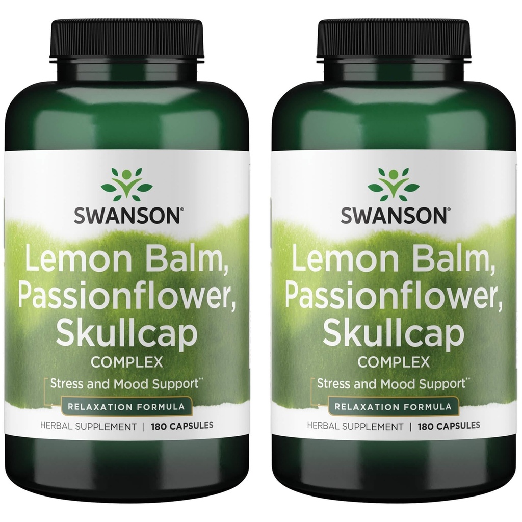 Swanson Lemon Balm Passion Flower Skullcap Complex 180 Capsules (2 Pack)