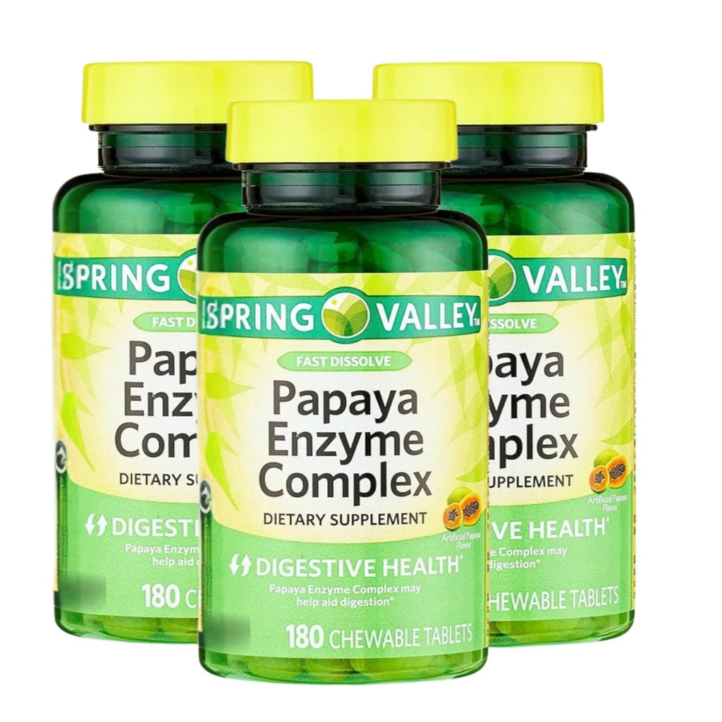 Papaya Enzyme Complex Chewable – 180 Tablets, Papaya Digestive Enzymes Chewable, Papaya Pills for Digestion, Vegetarian Formula, Gluten Free, Papain and Bromelain Enzyme (Pack of 3)