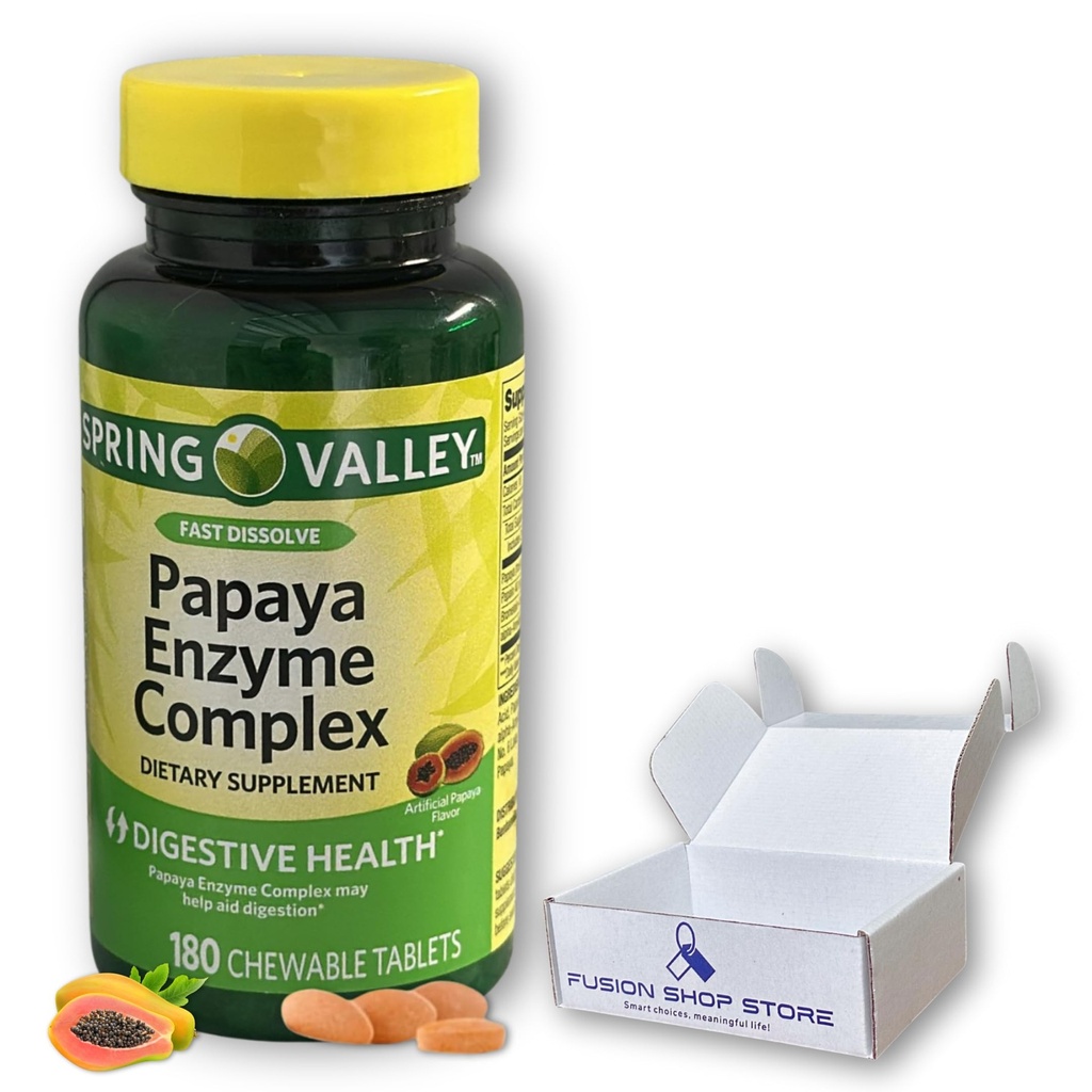 Papaya Enzymes Chewable- Complex 180 Tablets (Pack of 1), Boxed by Fusion Shop Store