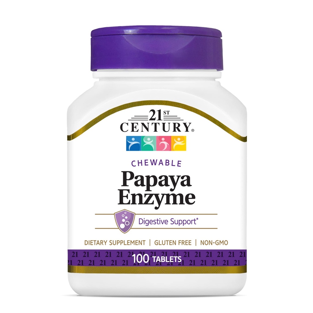 American Health Papaya Enzyme Chewable Tablets with 21st Century Papaya Enzyme Tropical Chewable Tablets, 100 Count Each