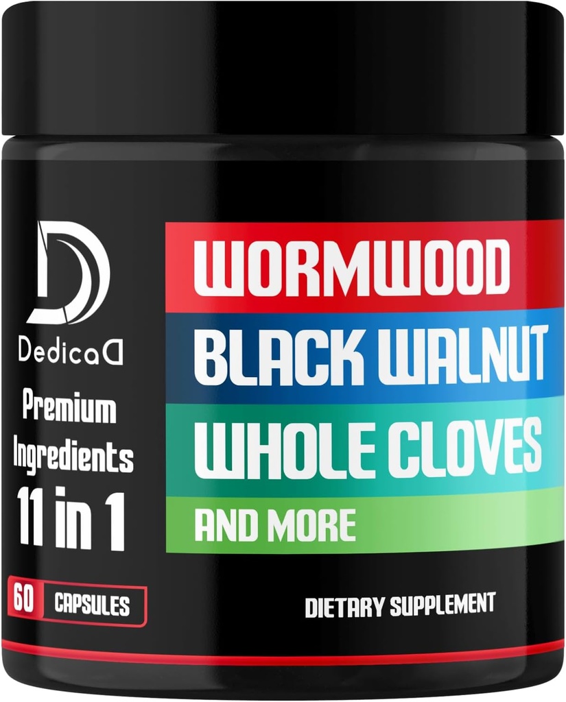 Wormwood Capsules Supplement - Extracted from Black Walnut, Cloves, Turmeric, Apple, Berberine HCl & More - 11 Ingredients Combined for Immune System, Body Management - 60 Capsules