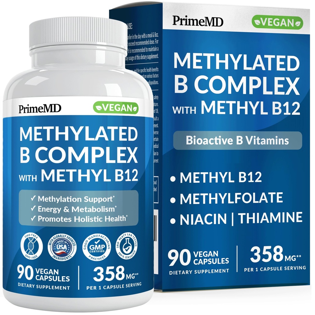 Methylated B Complex with Methylfolate and B12 Methylcobalamin 1000 mcg - Methylated Multivitamin for Energy, Brain Function, and Wellness - Vitamin B Complex for Men & Women (90 Servings) (Pack of 1)