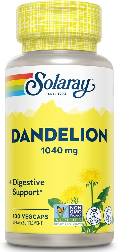 SOLARAY Dandelion Root | Liver saudable, Kidney, Digestion & Water Balance Support | Non-GMO, Vegan, 100 VegCaps, 50 Serv
