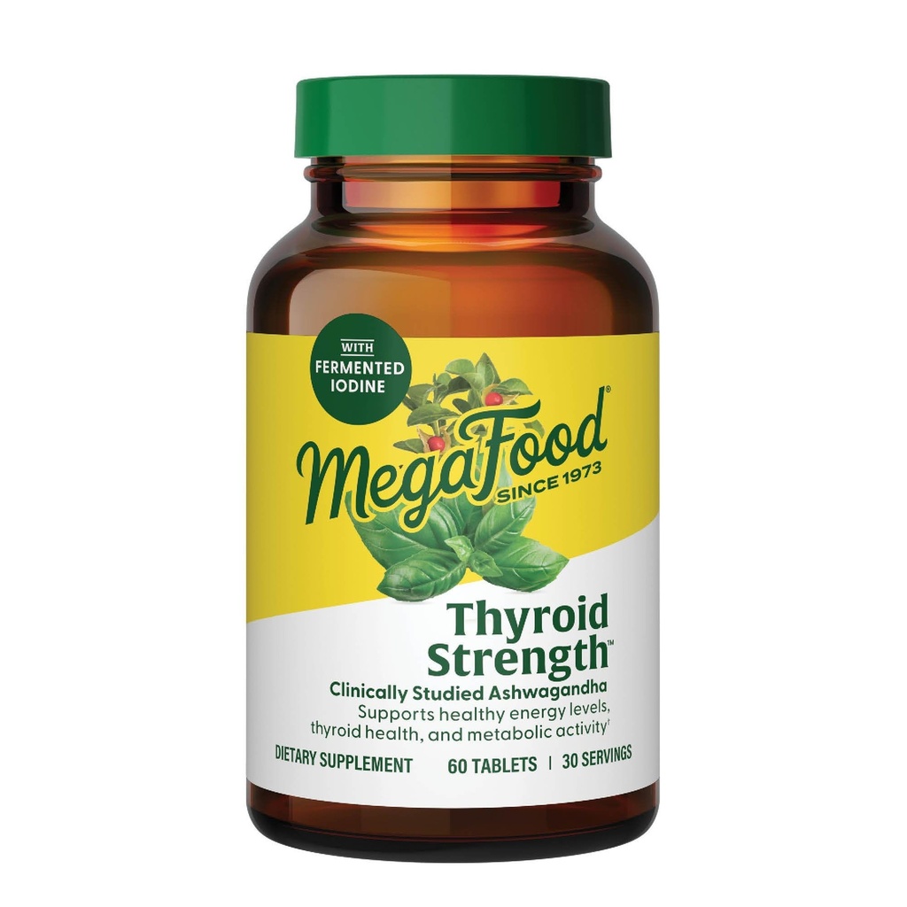 MegaFood Thyroid Strength - Mineral Supplement - Thyroid Support for Women with Ashwagandha, Zinc, Selenium, Copper, Iodine & L-Tyrosine & Herb Blend - Vegetarian - 60 Tabs (30 Servings)