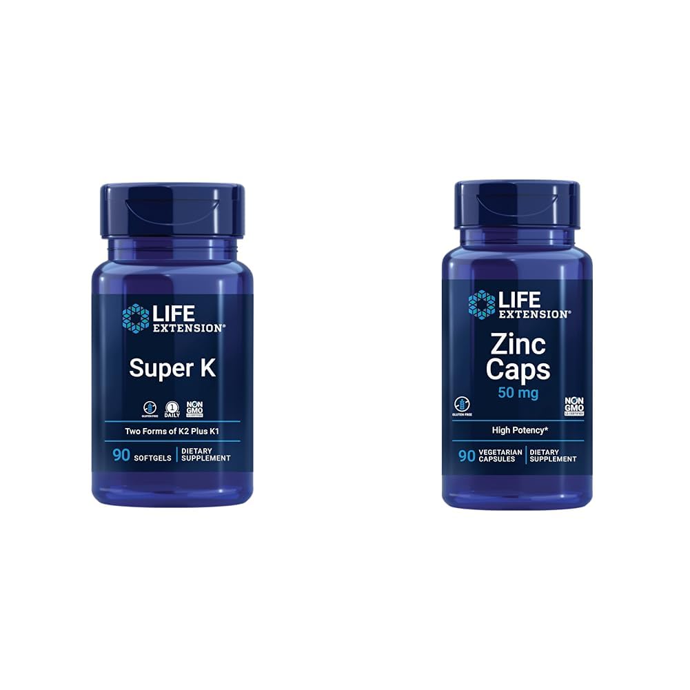 Life Extension Super K, Vitamin K1, Vitamin K2 mk-7, Vitamin K2 mk-4 & Zinc Caps, zinc 50 mg, zinc Citrate, Support The Body's Immune defenses