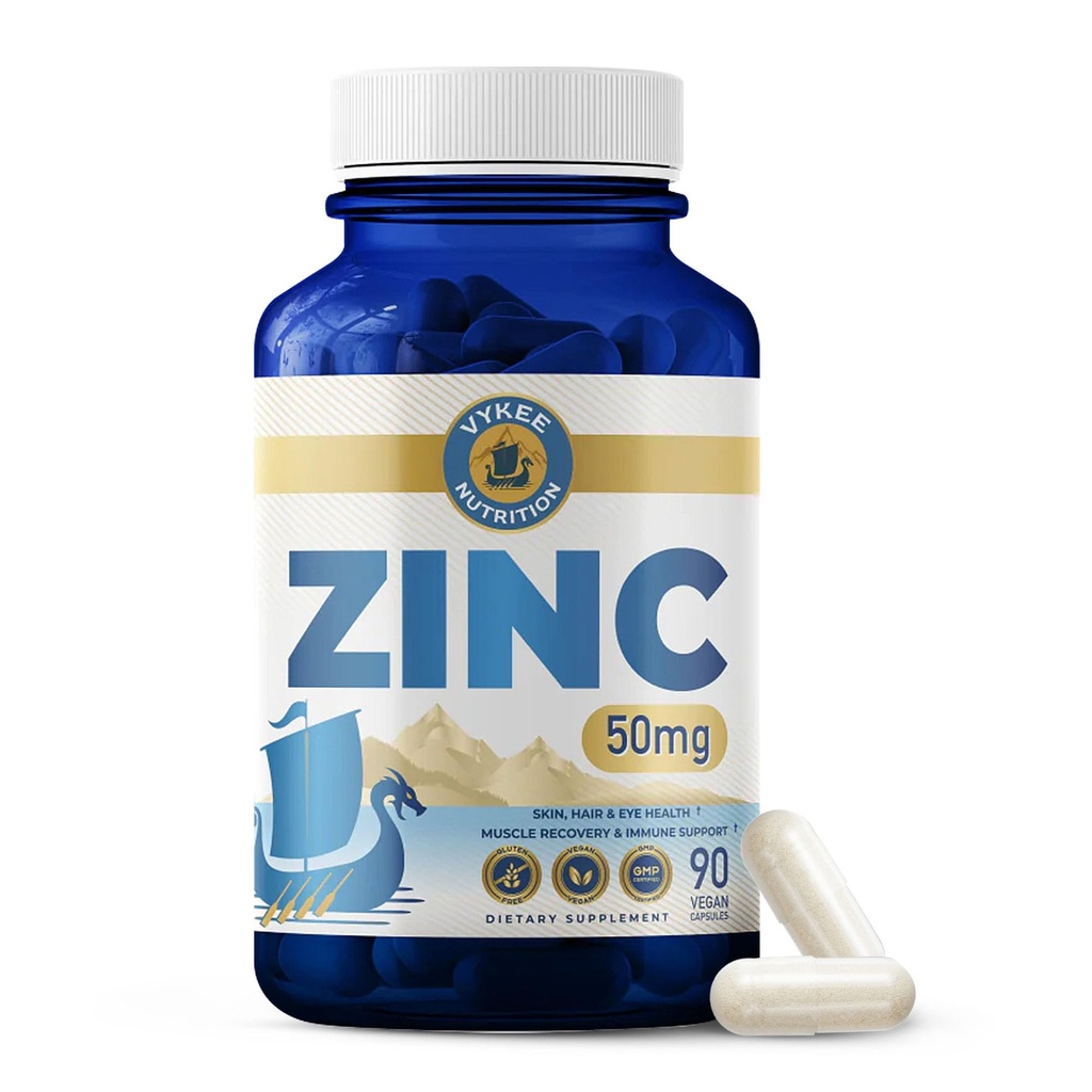 Vykee Nutrition Zinc Picolinate Capsules 50 mg - Helps Maintain Normal Hair, Skin, and Eye Health, Supports Muscle Function and Normal Immune Function - Vegan, Non-GMO, Gluten-Free - 90 Capsules