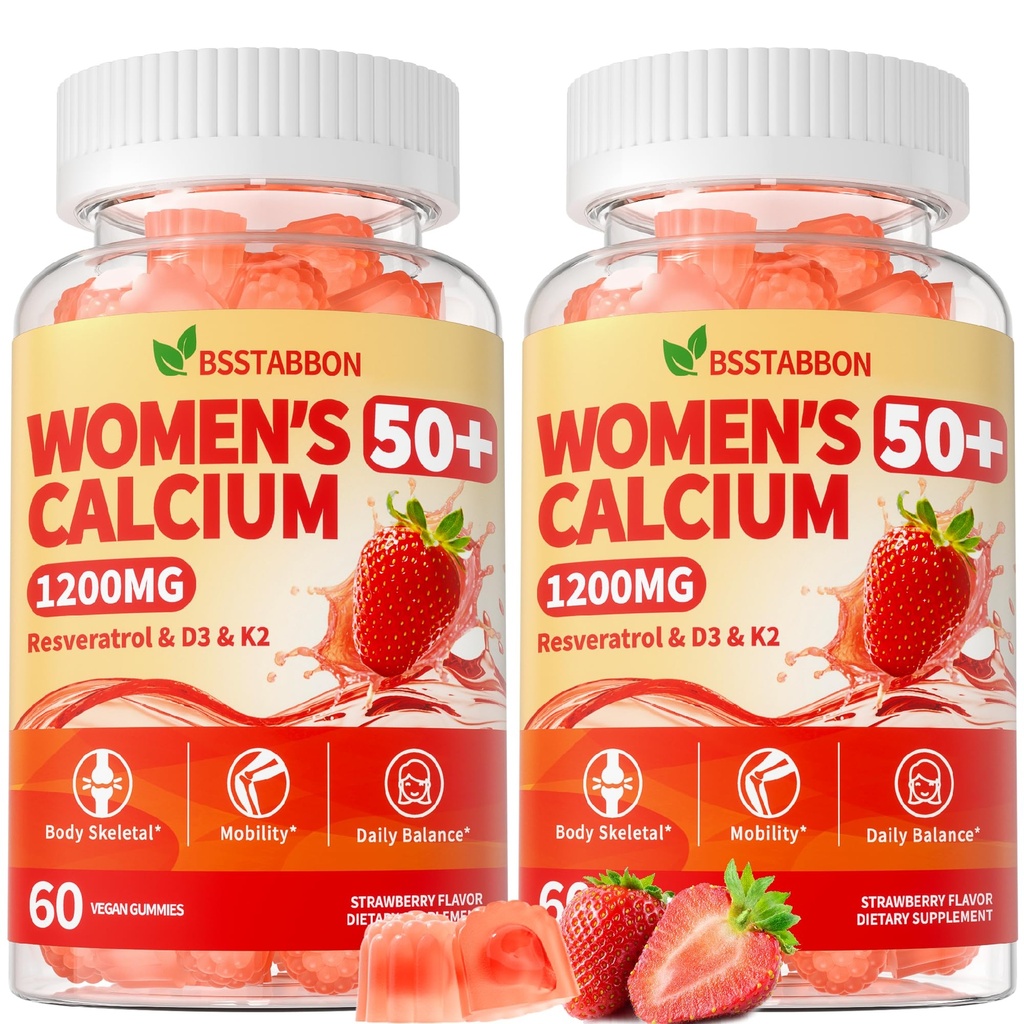 50+ Women’s Calcium Citrate Gummies: 1200mg Chewable Calcium Gummy Supplements Plus Magnesium Zinc Vitamin D3 K2 B12 B6 - Energy Immune Overall Health Support Vegan Sugar Free(120Count)
