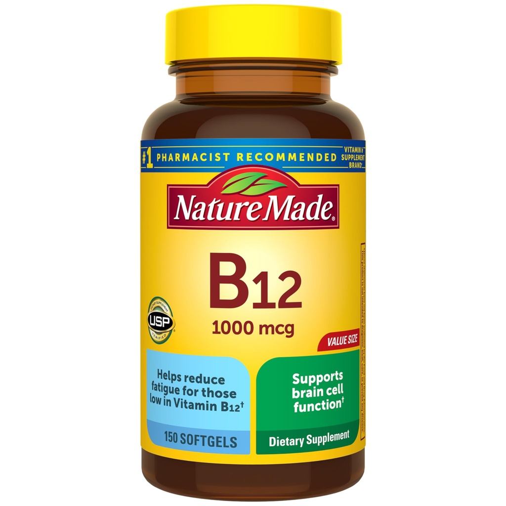 Nature Made Vitamin B12 1000 mcg, Dietary Supplement for Energy Metabolism Support, B12 Vitamins 1000 mcg, 150 Softgels, 150 Day Supply
