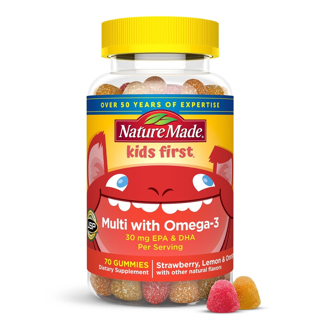 Nature Made Kids First Multivitamin with Omega-3, Kids Gummy Multivitamins with Vitamins and Minerals for Nutritional Support, 70 Gummies