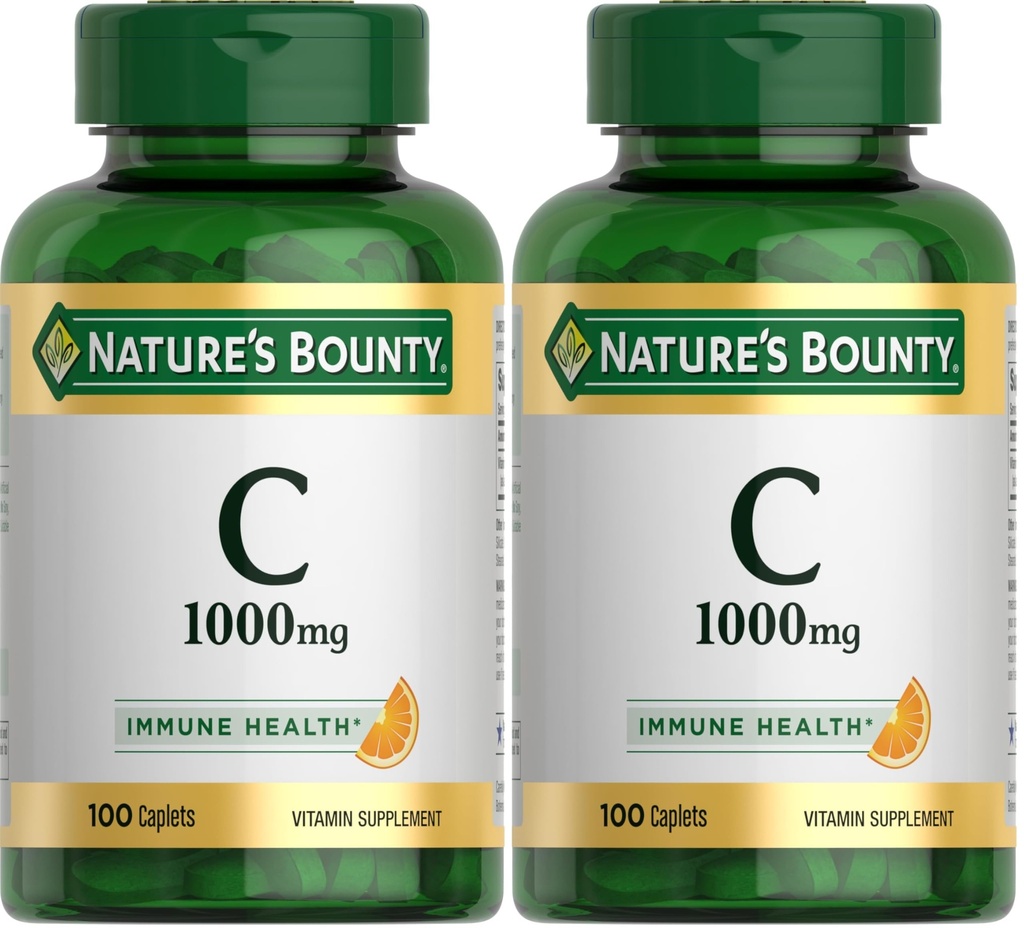 Nature's Bounty Vitamin C 1000mg, Immune Support Supplement, Powerful Antioxidant, 100 Caplets (Pack of 2)
