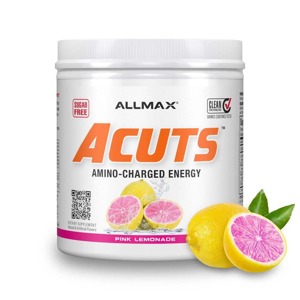ALLMAX ACUTS Amino Energy Powder, Amino Acids Supplement, Pink Lemonade, 30 Servings, Caffeine, Green Coffee Extract, 2000 mg Taurine, L-Carnitine, Sugar Free, Gluten & Dye Free, Amino Acid Drink