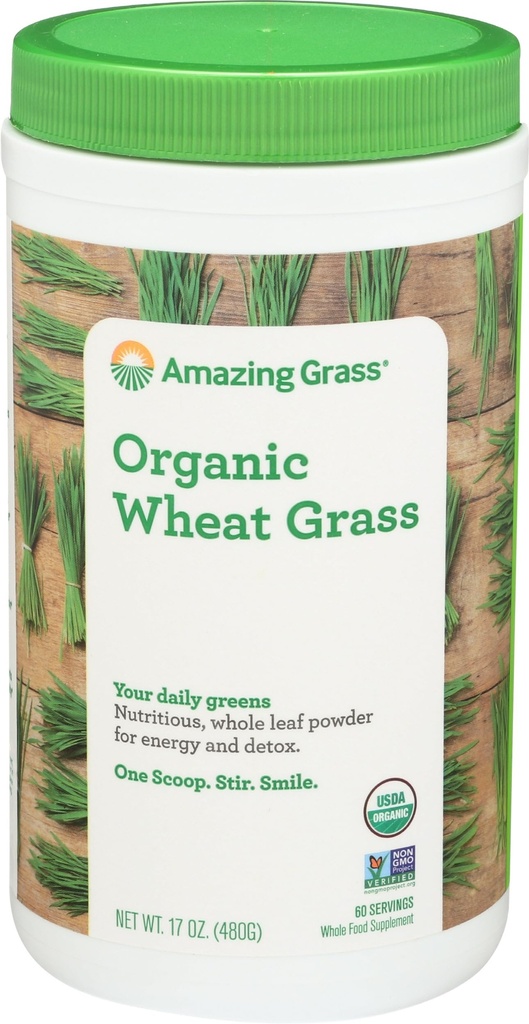 Amazing Grass Wheat Grass Powder: 100% Whole-Leaf Wheat Grass Powder for Energy, Detox & Immunity Support, Chlorophyll Providing Greens, 60 Servings