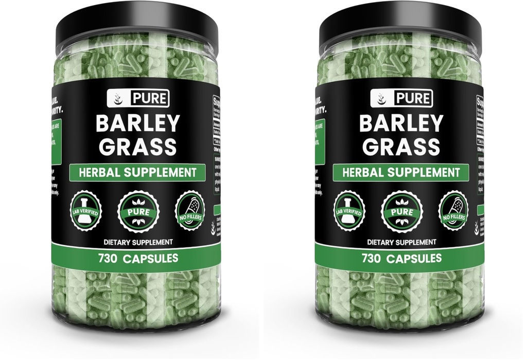PURE ORIGINAL INGREDIENTS Barley Grass (730 Capsules) No Magnesium Or Rice Fillers, Always Pure (Pack of 2)