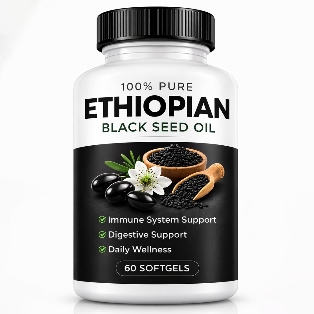 Ethiopian Black Seed Oil Capsules with 4.64% Thymoquinone – High Thymoquinone Supplement for Immune, Digestive & Overall Wellness Support